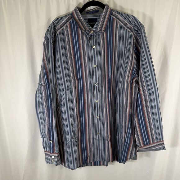 New Tommy Bahama Dress Shirt Men's L Blue Striped Long Sleeve Button Up Cotton - Picture 1 of 12